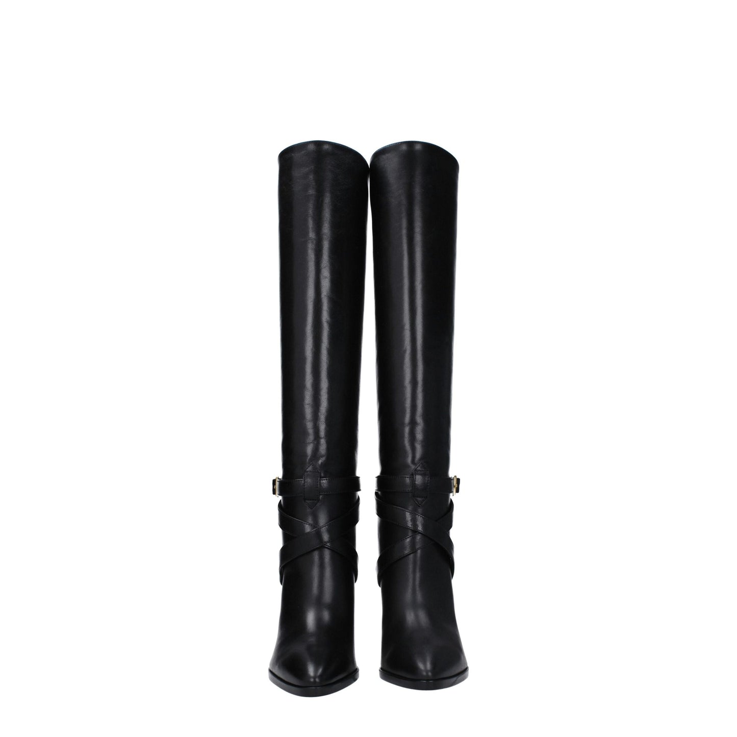 Black Leather High Heel Boots