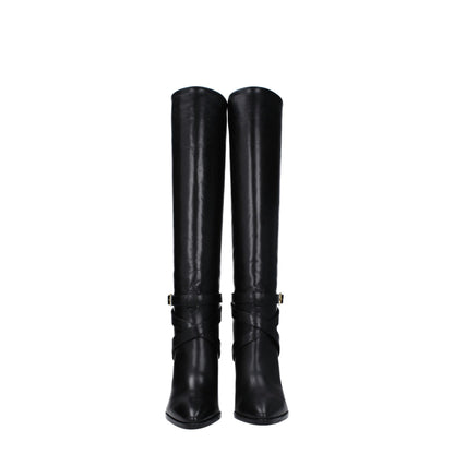 Black Leather High Heel Boots