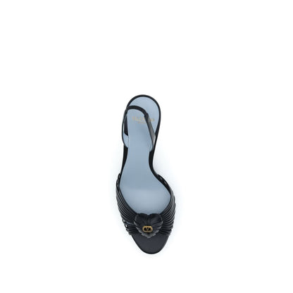 Black Goatskin Stiletto Heel Sandals