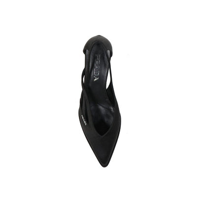 Black Silk Mid Heel Pumps
