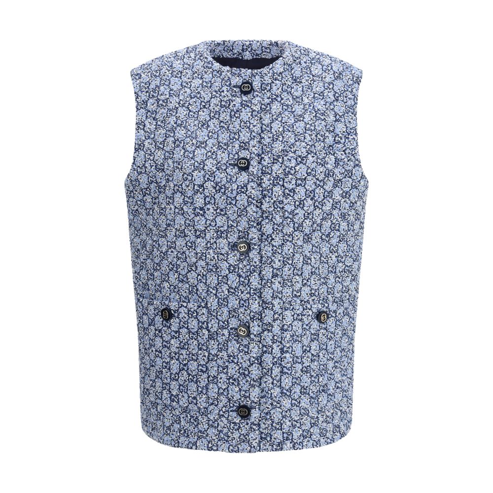 Blue Cotton Sleeveless Jacket