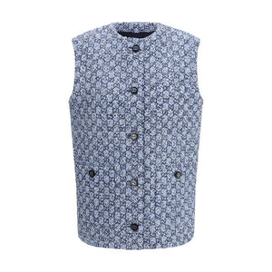 Blue Cotton Sleeveless Jacket