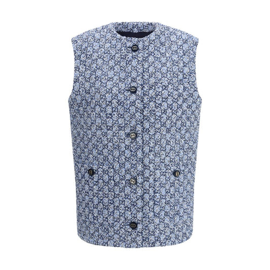 Blue Cotton Sleeveless Jacket