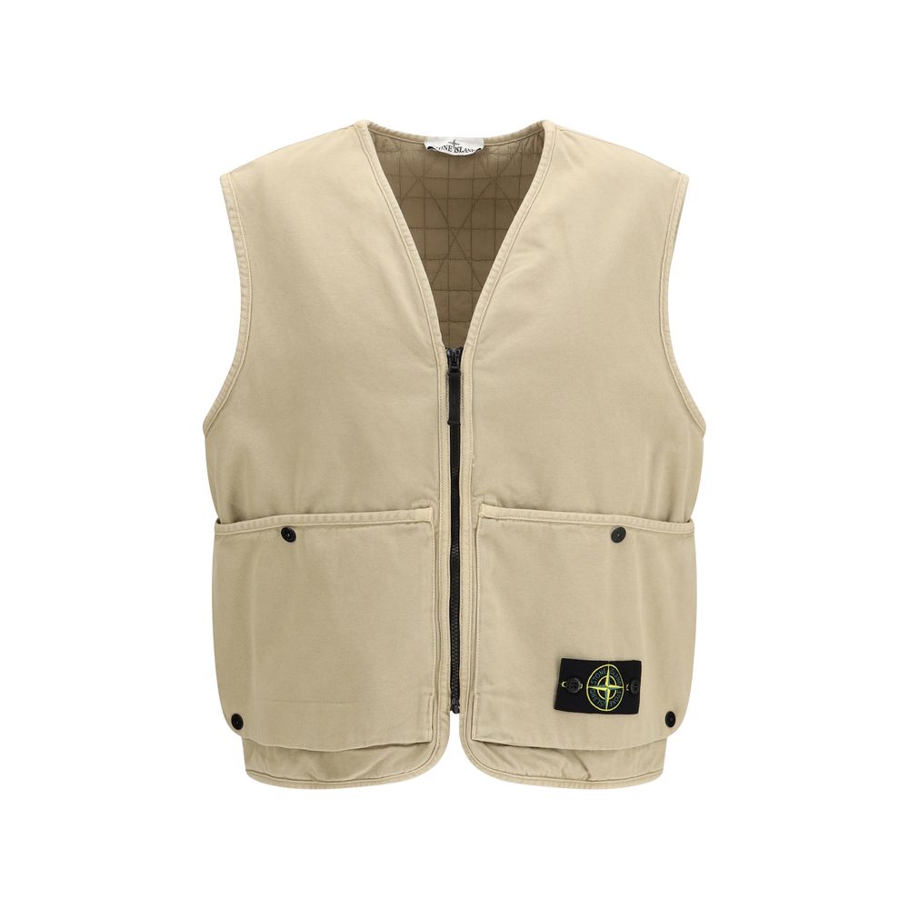Beige Cotton Sleveless Jacket