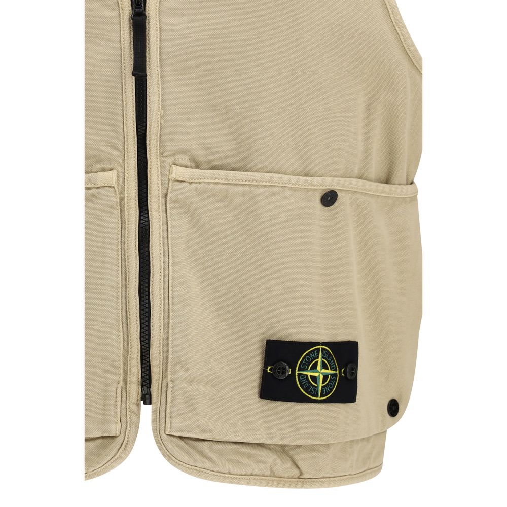 Beige Cotton Sleveless Jacket