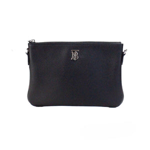 Burberry Peyton Monogram Black Leather Pouch Crossbody Bag Purse