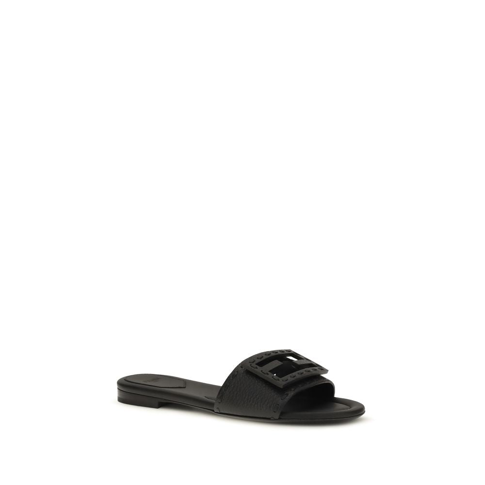Black Calf Leather Bos Taurus Flat Sandals