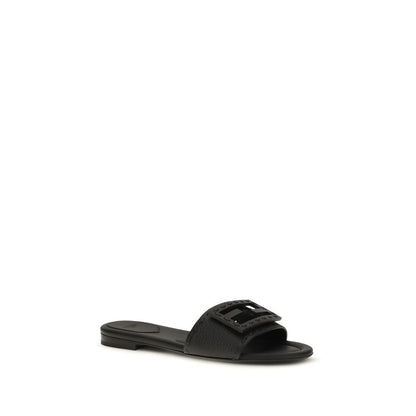 Black Calf Leather Bos Taurus Flat Sandals