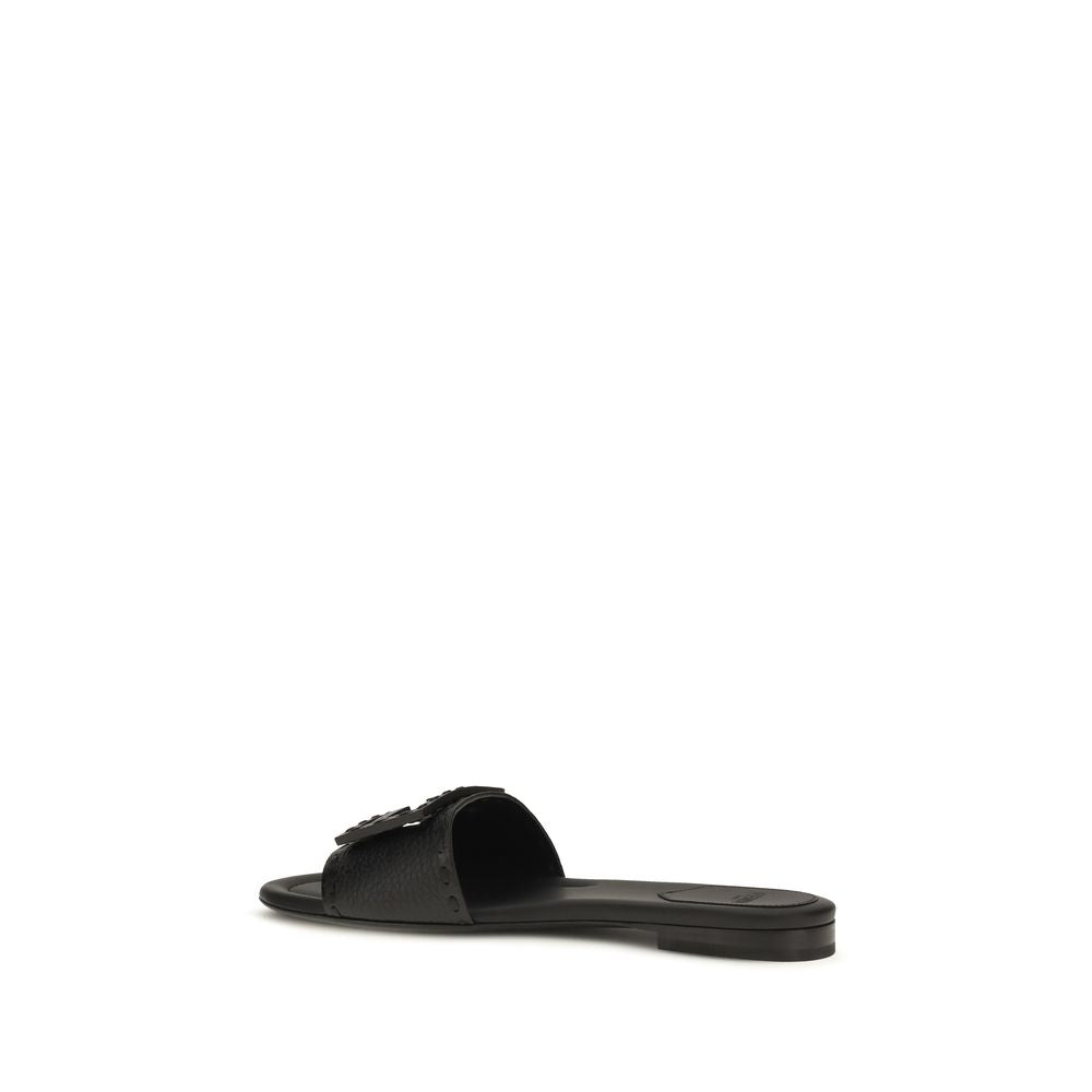 Black Calf Leather Bos Taurus Flat Sandals
