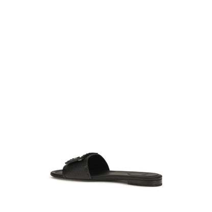 Black Calf Leather Bos Taurus Flat Sandals