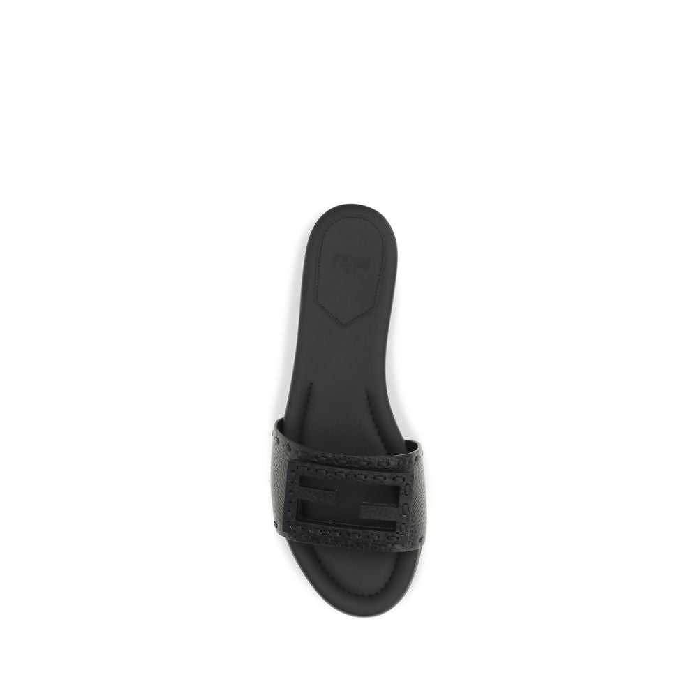 Black Calf Leather Bos Taurus Flat Sandals