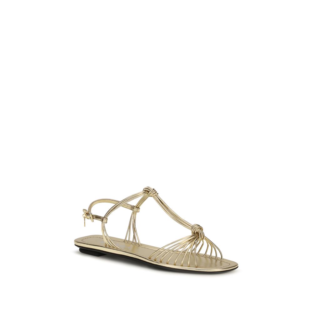 Gold Calf Leather Bos Taurus Flat Sandals