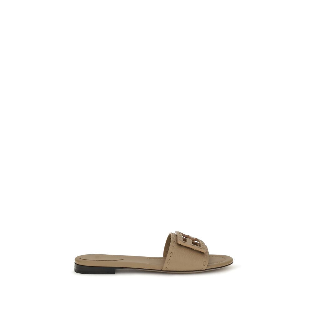 Beige Calf Leather Bos Taurus Flat Sandals