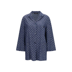 Blue Cotton Full-Length Jacket