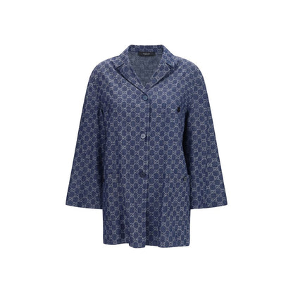 Blue Cotton Full-Length Jacket