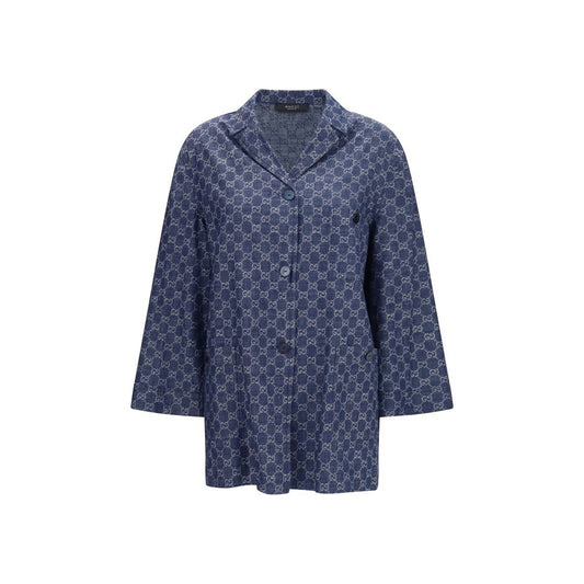 Blue Cotton Full-Length Jacket