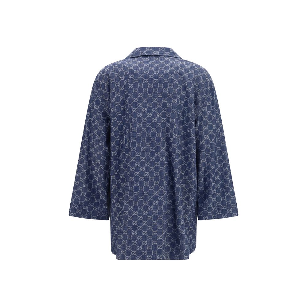Blue Cotton Full-Length Jacket