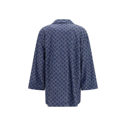 Blue Cotton Full-Length Jacket