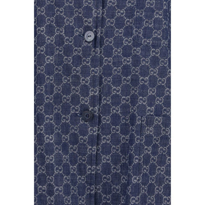 Blue Cotton Full-Length Jacket