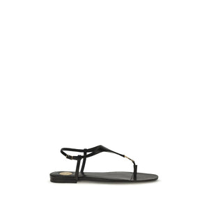 Black Calf Leather Bos Taurus Flat Sandals
