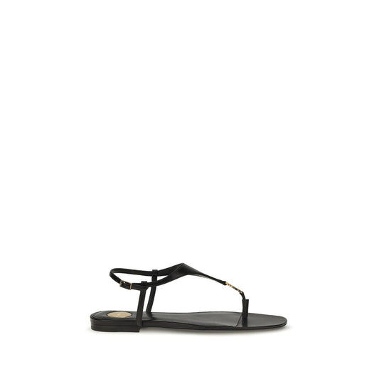 Black Calf Leather Bos Taurus Flat Sandals