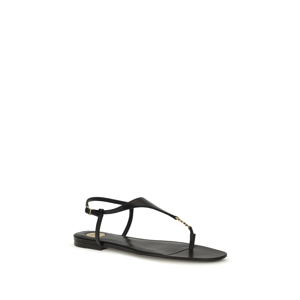 Black Calf Leather Bos Taurus Flat Sandals