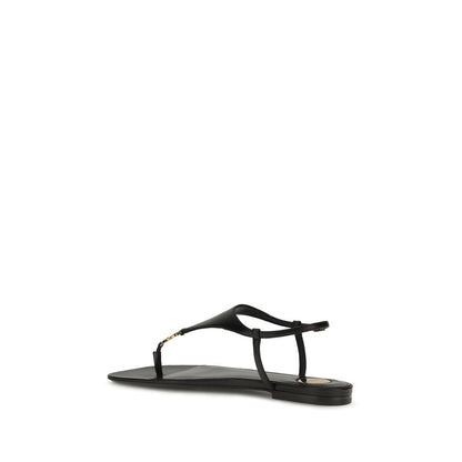 Black Calf Leather Bos Taurus Flat Sandals