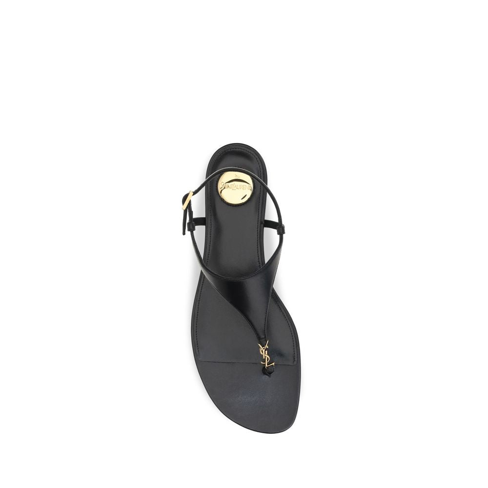 Black Calf Leather Bos Taurus Flat Sandals
