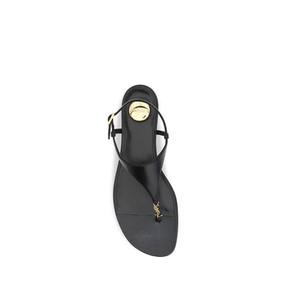 Black Calf Leather Bos Taurus Flat Sandals
