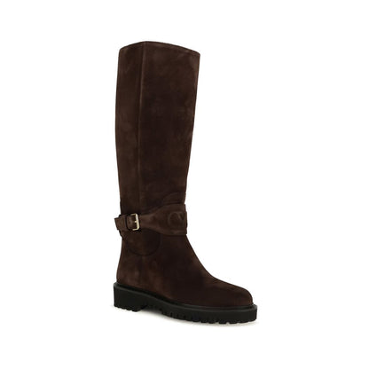 Brown Suede Leather Flat Boots