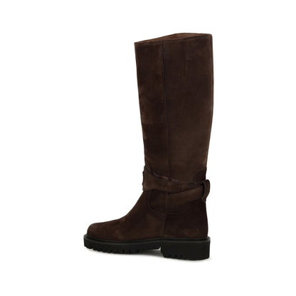 Brown Suede Leather Flat Boots