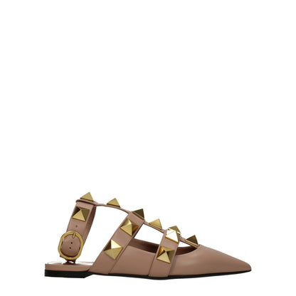 Pink Leather Flat Sandals