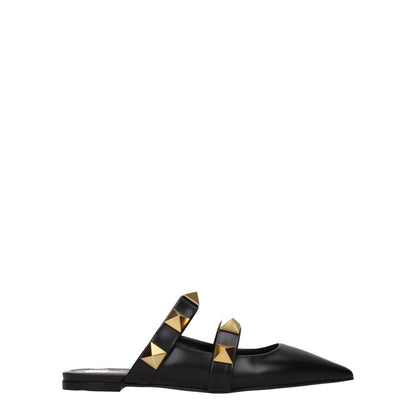 Black Leather Mules