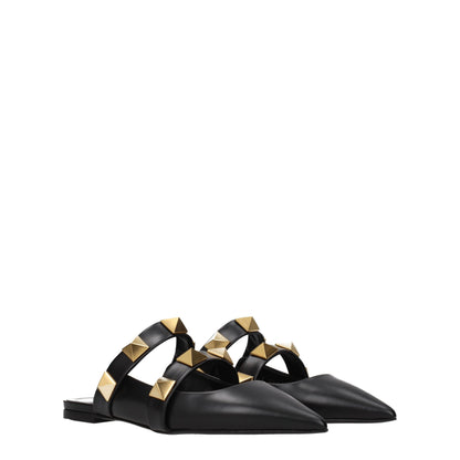 Black Leather Mules