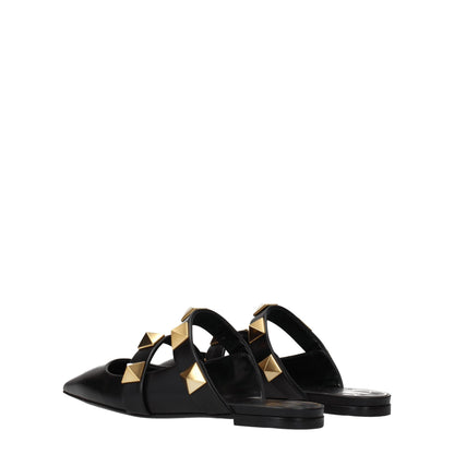 Black Leather Mules