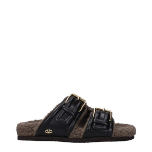 Black Leather Slippers