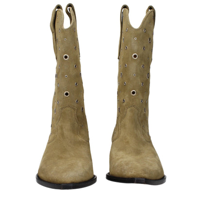Beige Leather Ankle Boots