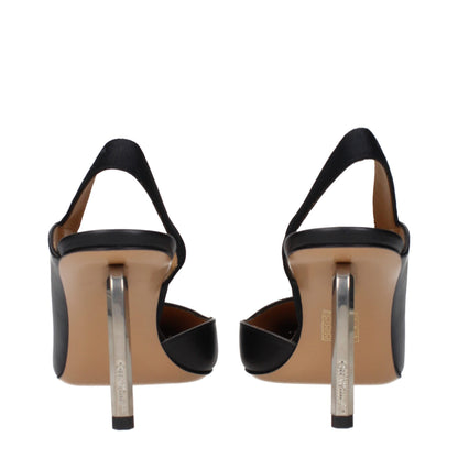 Black Leather High Heel Pumps