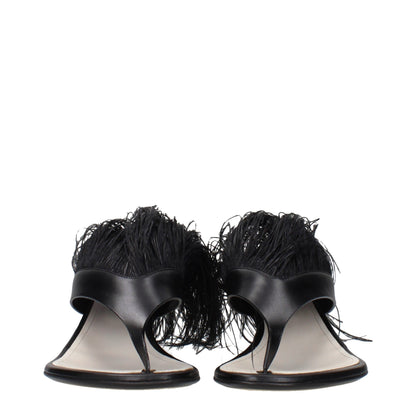 Black Leather Flip-Flop Sandals