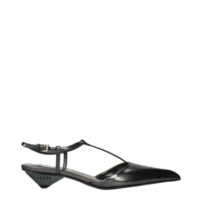 Gray Leather Flat Sandals