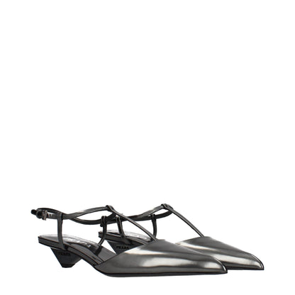 Gray Leather Flat Sandals